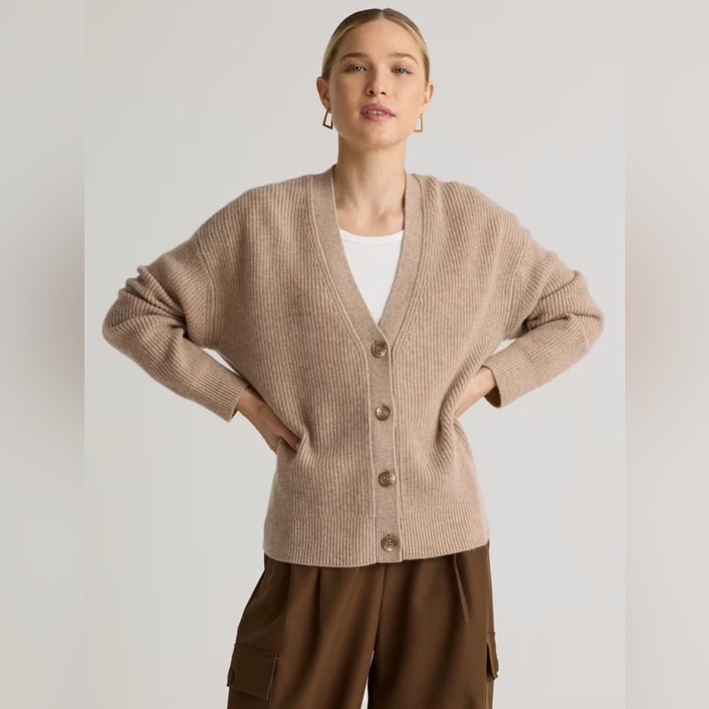 Quince Cashmere Fisherman Boxy Cropped Cardigan Sweater